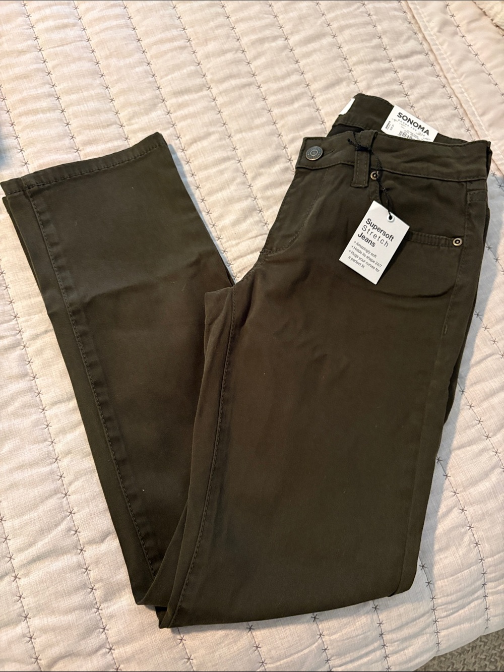 Sonoma Olive Green Stretch Twill Pants with Front Pockets